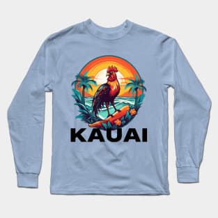 Kauai Hawaii - Rooster (with Black Lettering) Long Sleeve T-Shirt